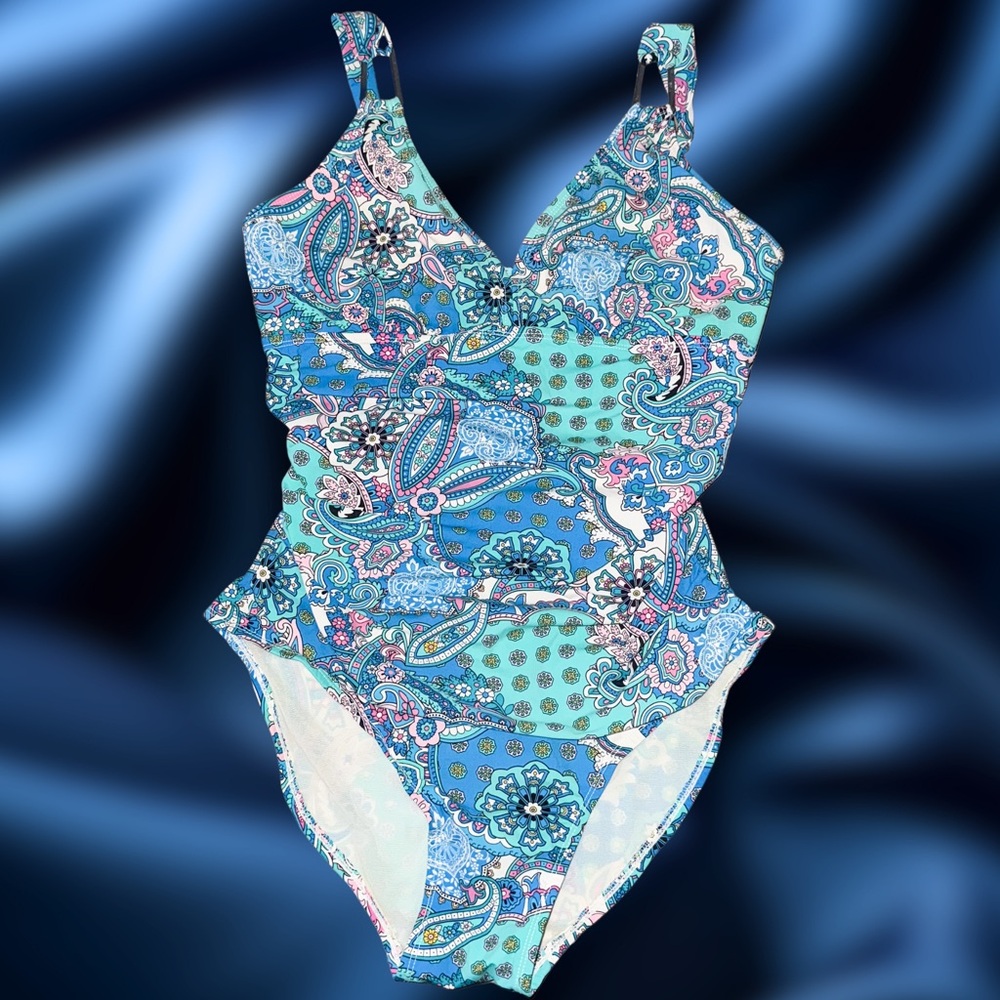 Y2K Paisley One Piece Swimsuit ⚡️ Pink & Blue ⚡️ Size M ⚡️ Assets by Spanx